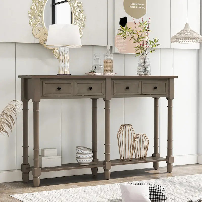 Console Sofa Table avec deux tiroirs de rangement et étagère inférieure