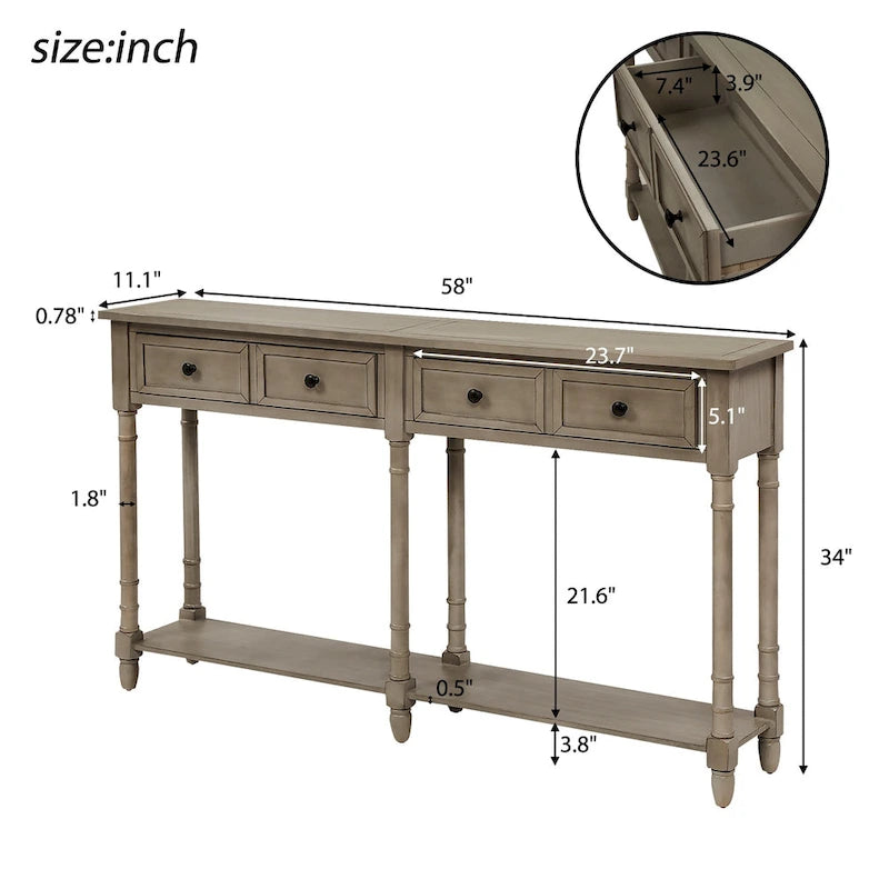 Console Sofa Table avec deux tiroirs de rangement et étagère inférieure
