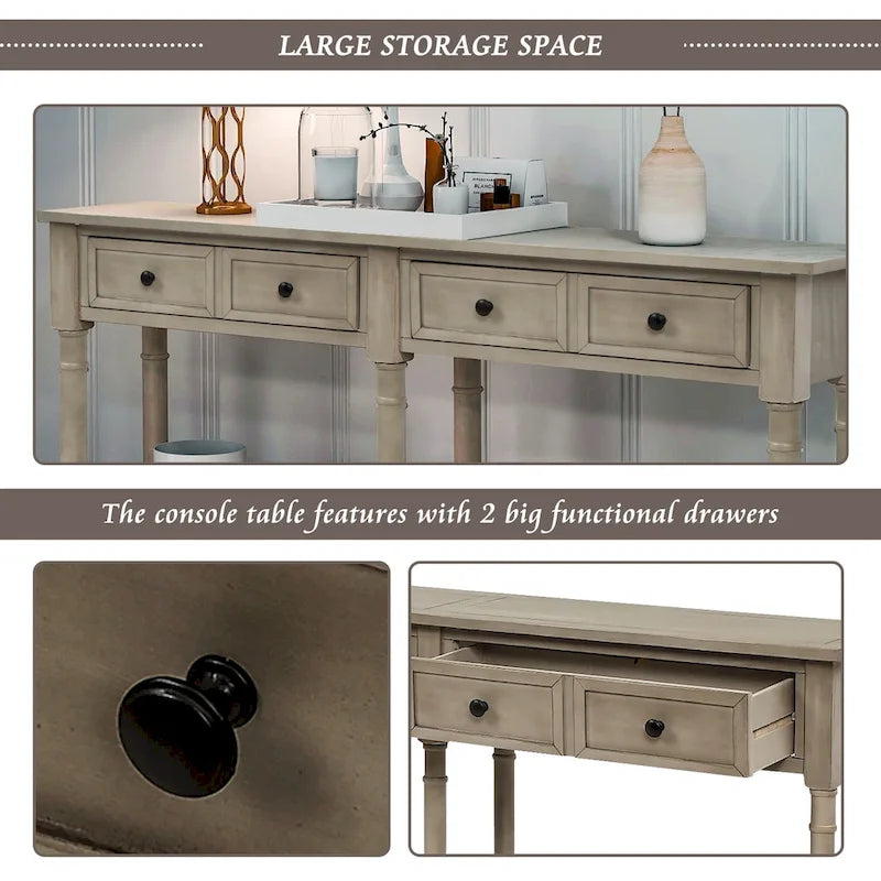 Console Sofa Table avec deux tiroirs de rangement et étagère inférieure