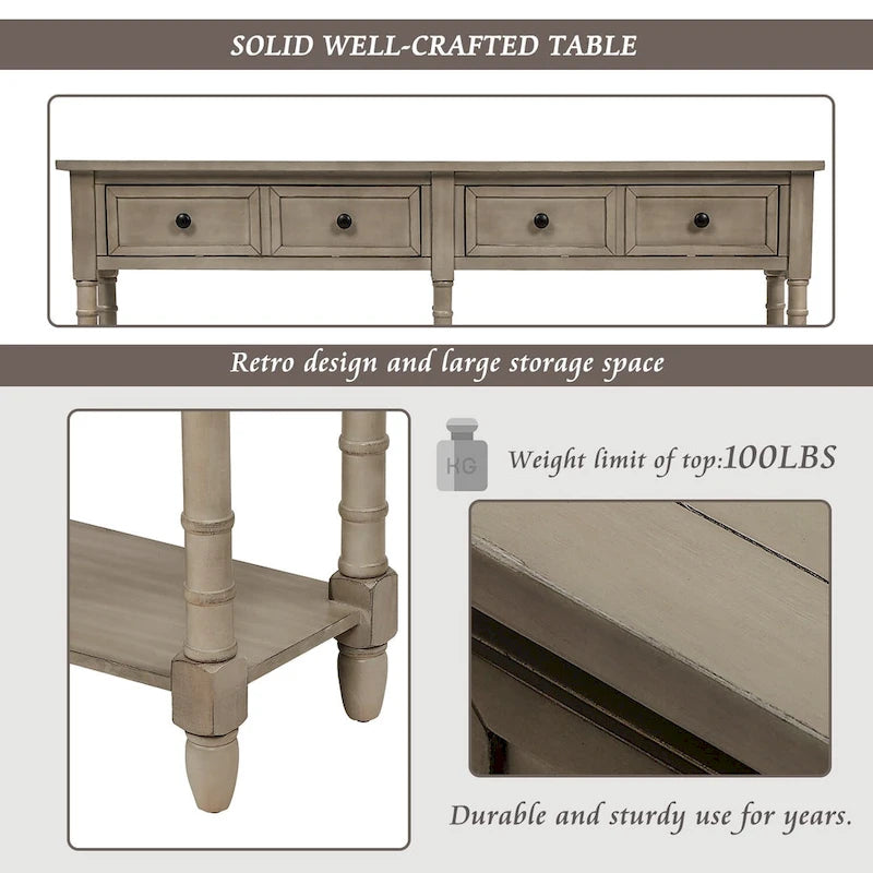 Console Sofa Table avec deux tiroirs de rangement et étagère inférieure