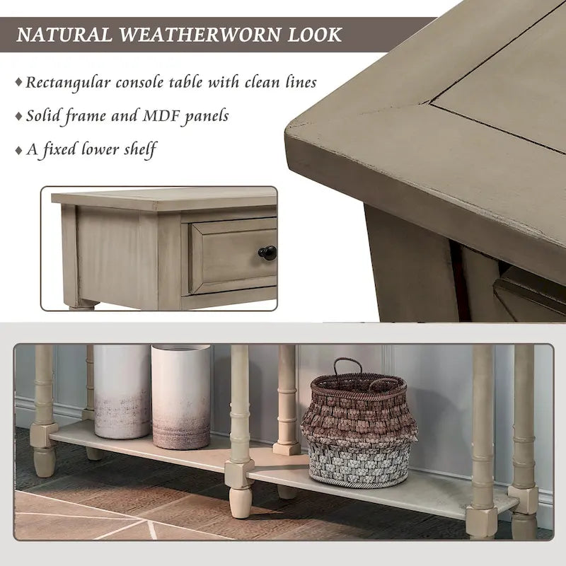 Console Sofa Table avec deux tiroirs de rangement et étagère inférieure