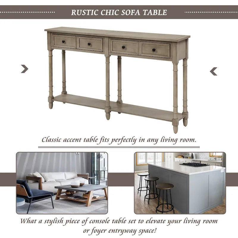 Console Sofa Table avec deux tiroirs de rangement et étagère inférieure