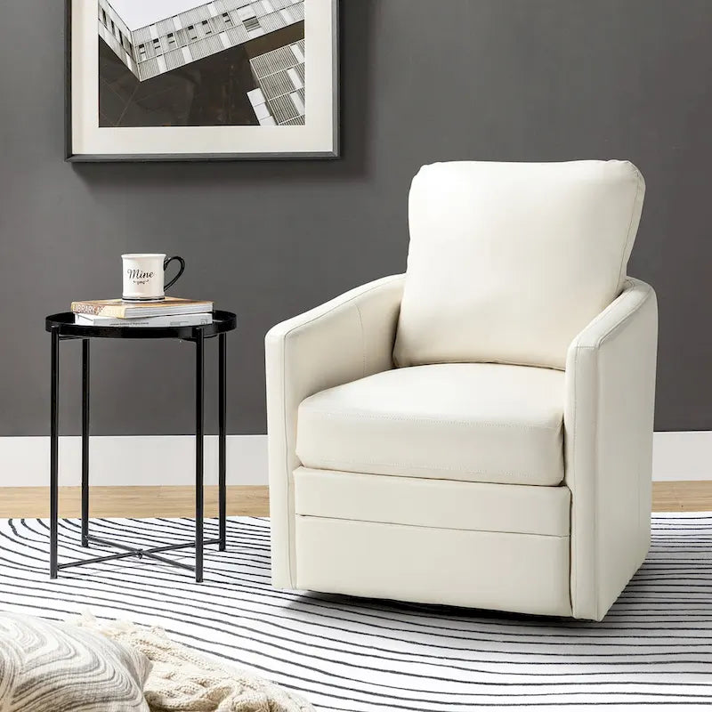 Fauteuil pivotant en similicuir avec base en métal, de style transitoire