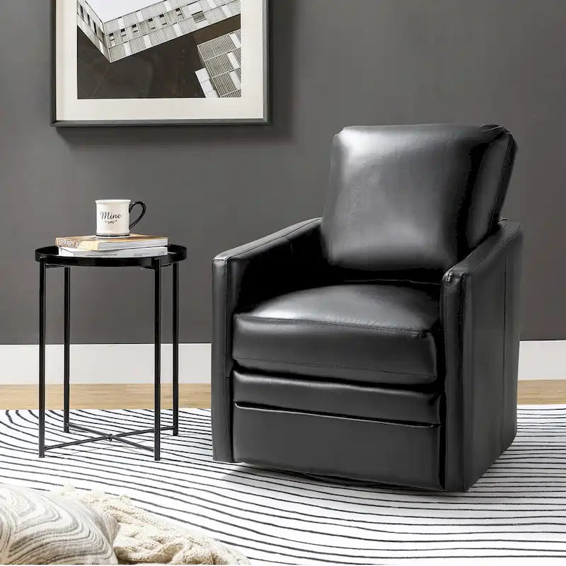 Fauteuil pivotant en similicuir avec base en métal, de style transitoire