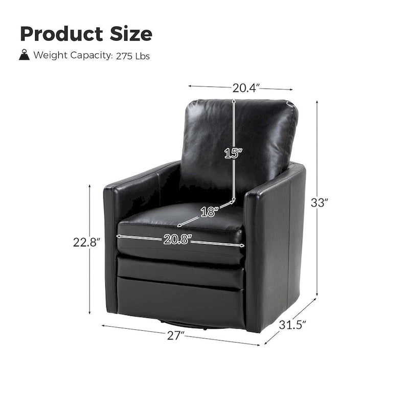 Fauteuil pivotant en similicuir avec base en métal, de style transitoire
