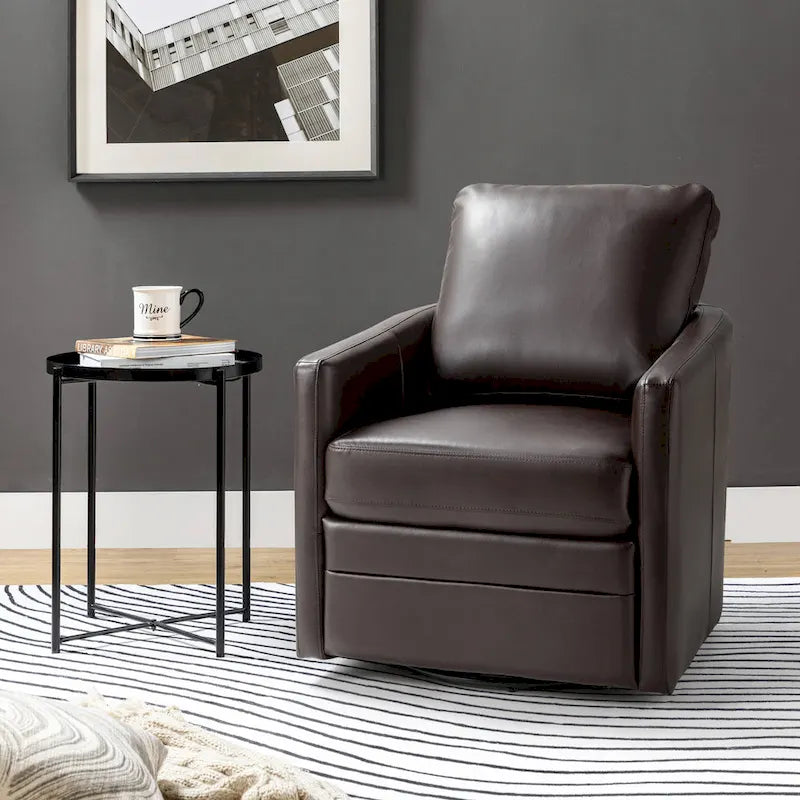Fauteuil pivotant en similicuir avec base en métal, de style transitoire