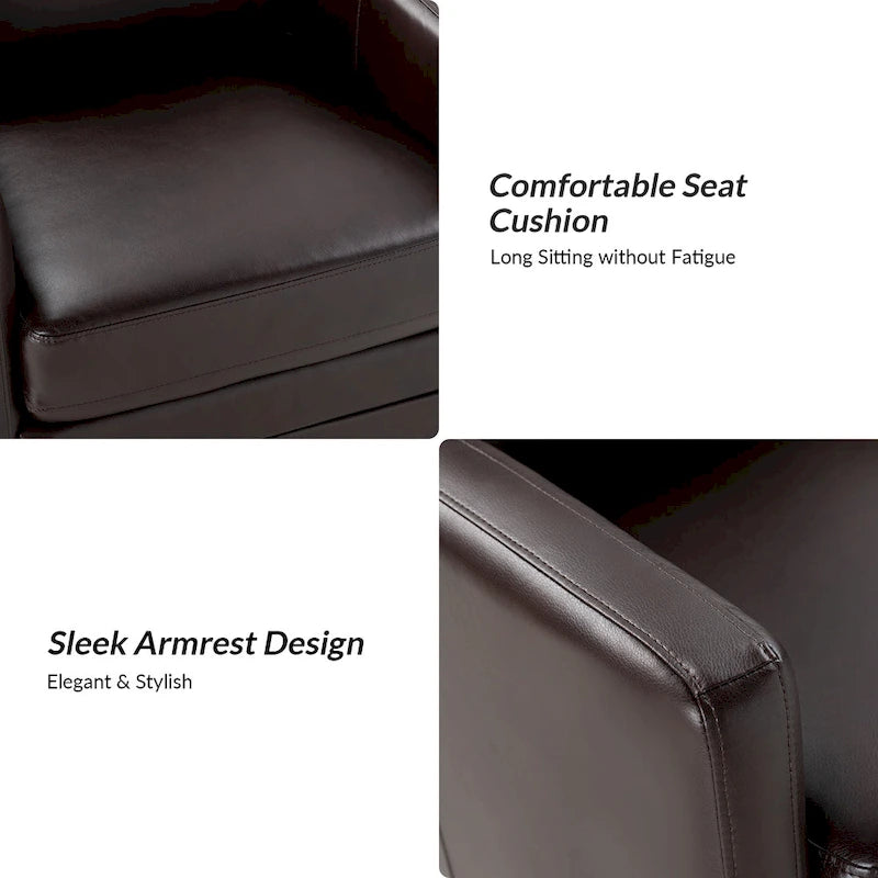 Fauteuil pivotant en similicuir avec base en métal, de style transitoire