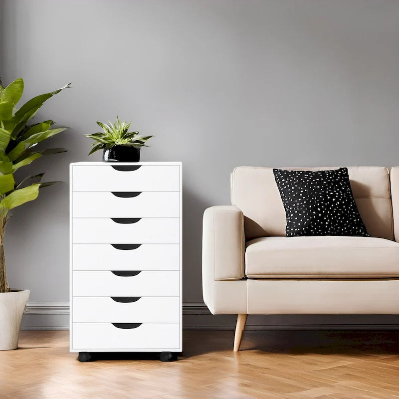 Meuble de rangement de bureau roulant à 7 tiroirs, unité de classement mobile avec roulettes pivotantes, rangement pour loisirs créatifs pour la maison et le bureau