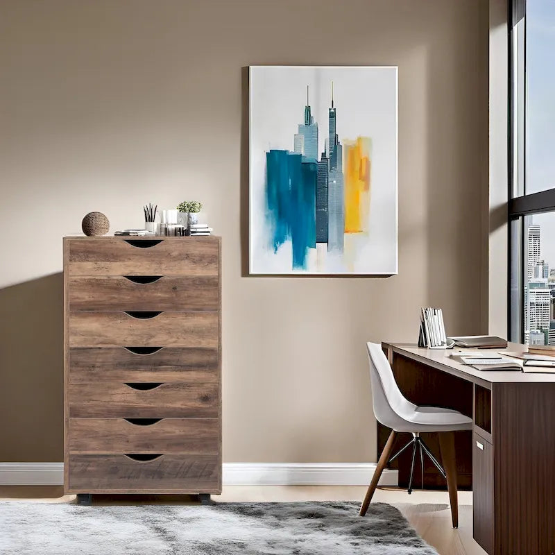 Meuble de rangement de bureau roulant à 7 tiroirs, unité de classement mobile avec roulettes pivotantes, rangement pour loisirs créatifs pour la maison et le bureau