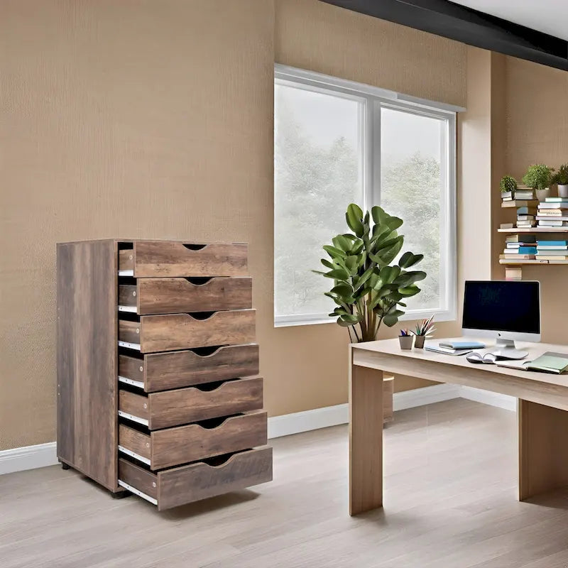 Meuble de rangement de bureau roulant à 7 tiroirs, unité de classement mobile avec roulettes pivotantes, rangement pour loisirs créatifs pour la maison et le bureau