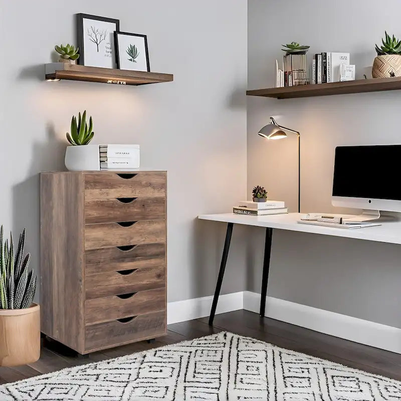 Meuble de rangement de bureau roulant à 7 tiroirs, unité de classement mobile avec roulettes pivotantes, rangement pour loisirs créatifs pour la maison et le bureau