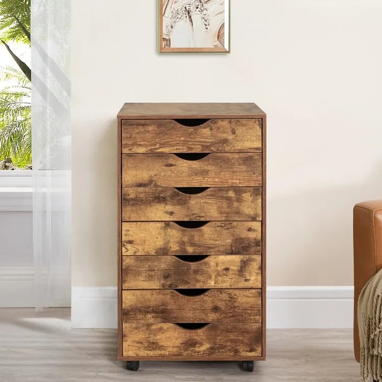 Meuble de rangement de bureau roulant à 7 tiroirs, unité de classement mobile avec roulettes pivotantes, rangement pour loisirs créatifs pour la maison et le bureau