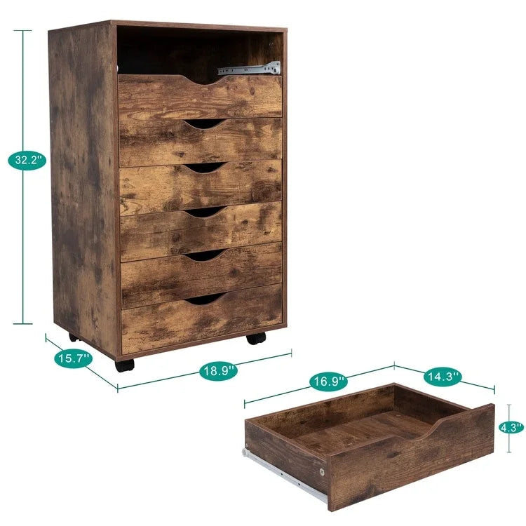 Meuble de rangement de bureau roulant à 7 tiroirs, unité de classement mobile avec roulettes pivotantes, rangement pour loisirs créatifs pour la maison et le bureau