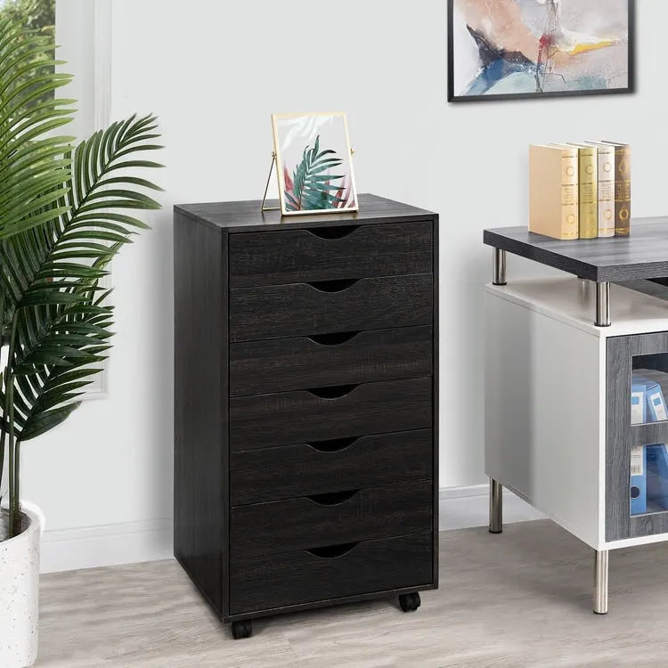 Meuble de rangement de bureau roulant à 7 tiroirs, unité de classement mobile avec roulettes pivotantes, rangement pour loisirs créatifs pour la maison et le bureau