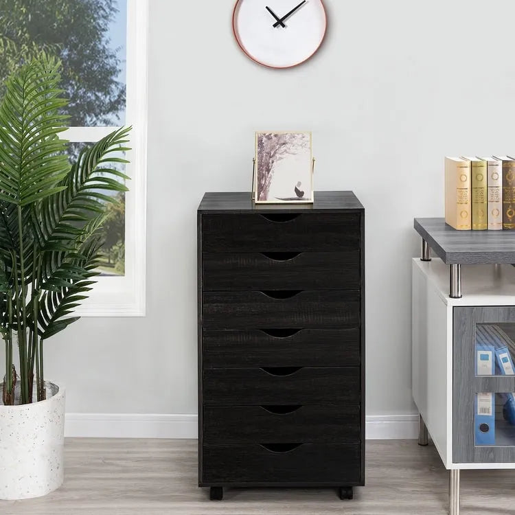 Meuble de rangement de bureau roulant à 7 tiroirs, unité de classement mobile avec roulettes pivotantes, rangement pour loisirs créatifs pour la maison et le bureau