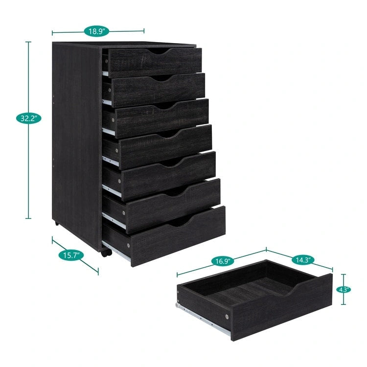 Meuble de rangement de bureau roulant à 7 tiroirs, unité de classement mobile avec roulettes pivotantes, rangement pour loisirs créatifs pour la maison et le bureau
