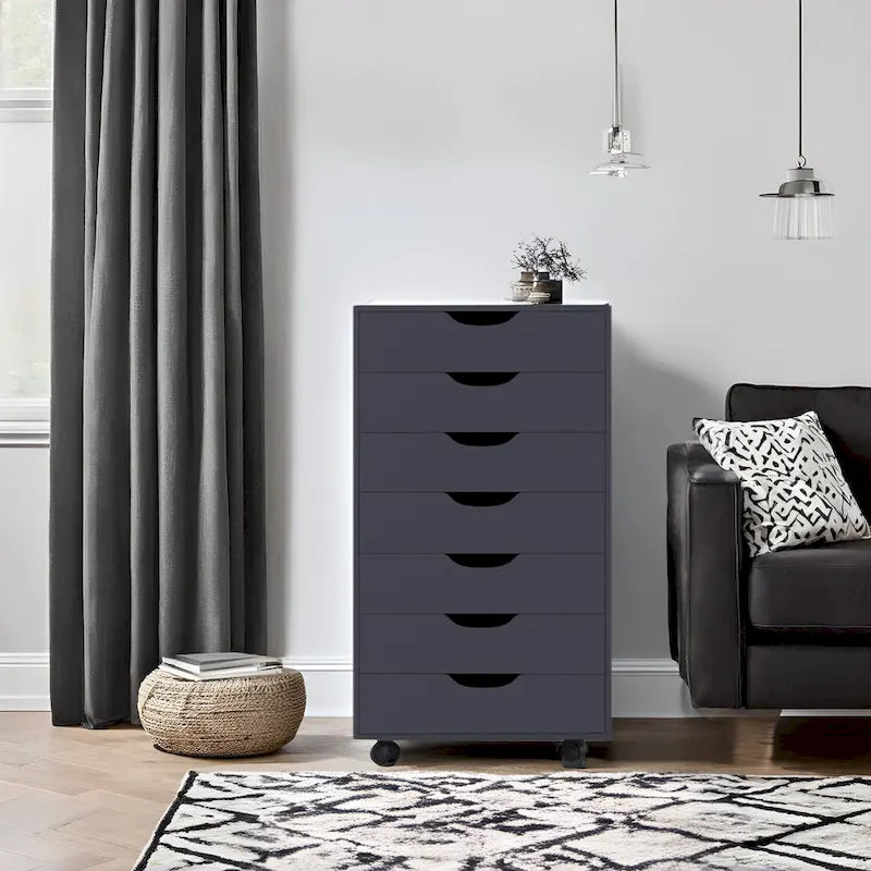 Meuble de rangement de bureau roulant à 7 tiroirs, unité de classement mobile avec roulettes pivotantes, rangement pour loisirs créatifs pour la maison et le bureau