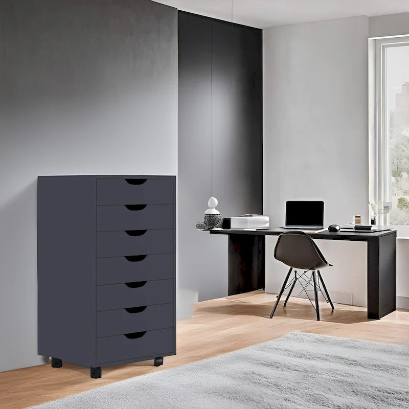 Meuble de rangement de bureau roulant à 7 tiroirs, unité de classement mobile avec roulettes pivotantes, rangement pour loisirs créatifs pour la maison et le bureau