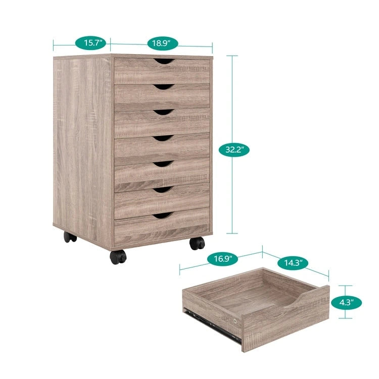 Meuble de rangement de bureau roulant à 7 tiroirs, unité de classement mobile avec roulettes pivotantes, rangement pour loisirs créatifs pour la maison et le bureau