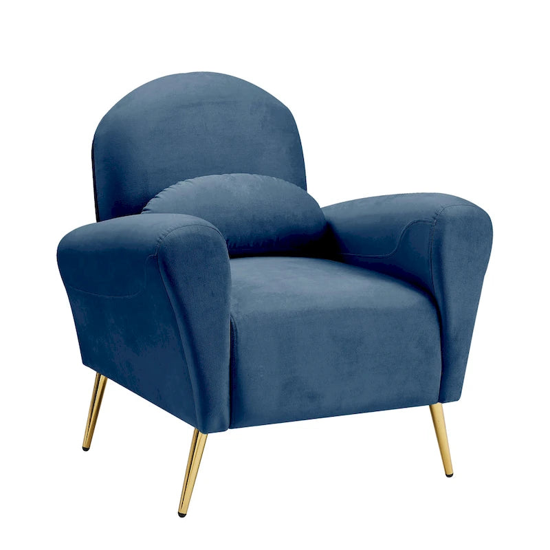 Fauteuil lounge, fauteuil rembourré confortable avec dossiers et cadre en métal doré, adapté au salon.
