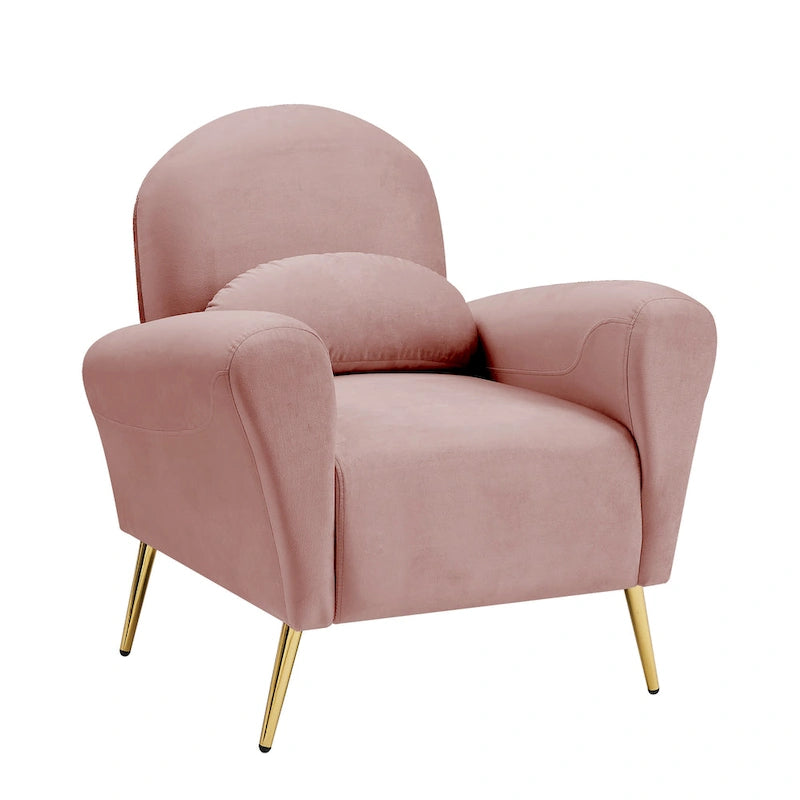 Fauteuil lounge, fauteuil rembourré confortable avec dossiers et cadre en métal doré, adapté au salon.