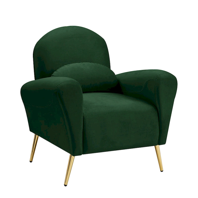 Fauteuil lounge, fauteuil rembourré confortable avec dossiers et cadre en métal doré, adapté au salon.