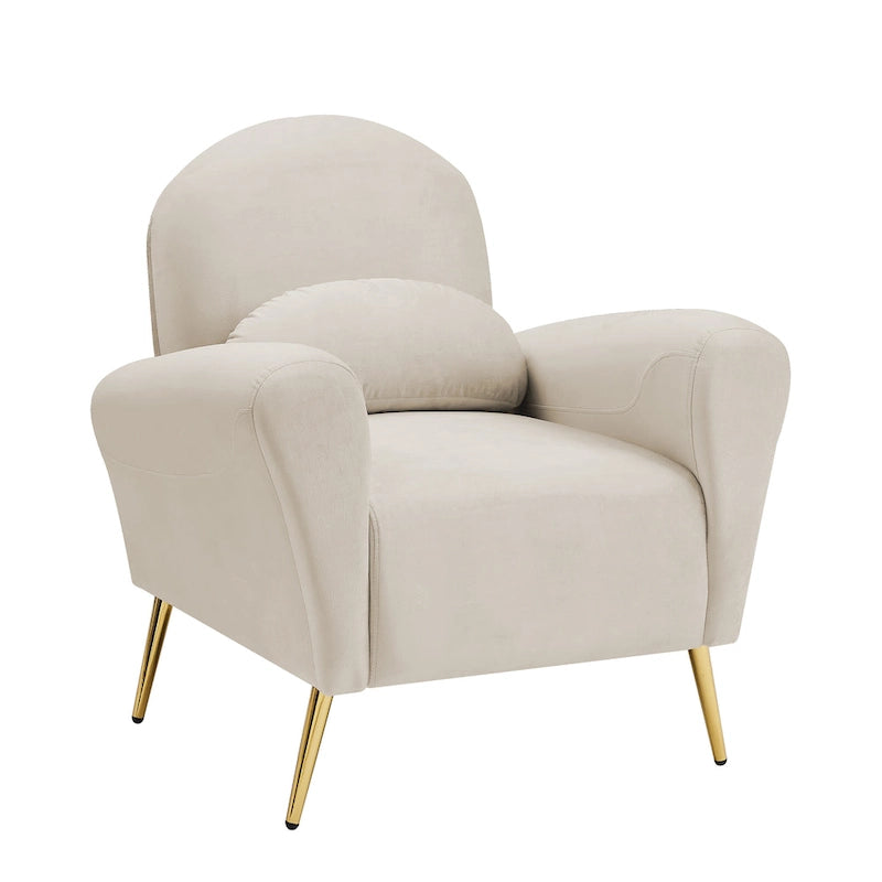 Fauteuil lounge, fauteuil rembourré confortable avec dossiers et cadre en métal doré, adapté au salon.