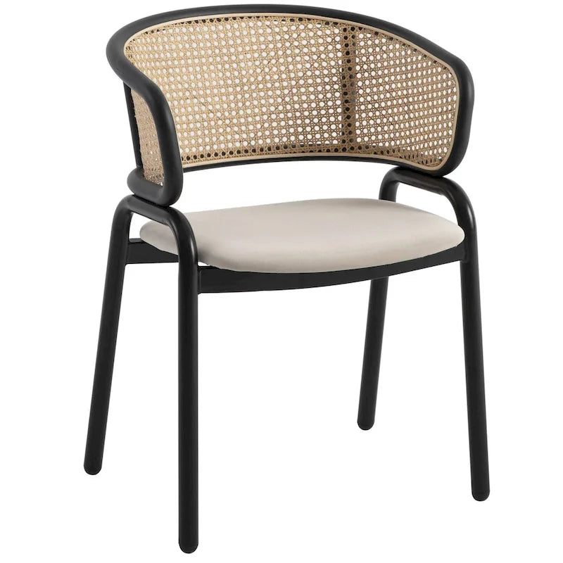 Chaise de salle à manger moderne à dossier en osier avec siège en velours rembourré, fauteuil pour salle à manger et cuisine, lot de 4 - 29.9