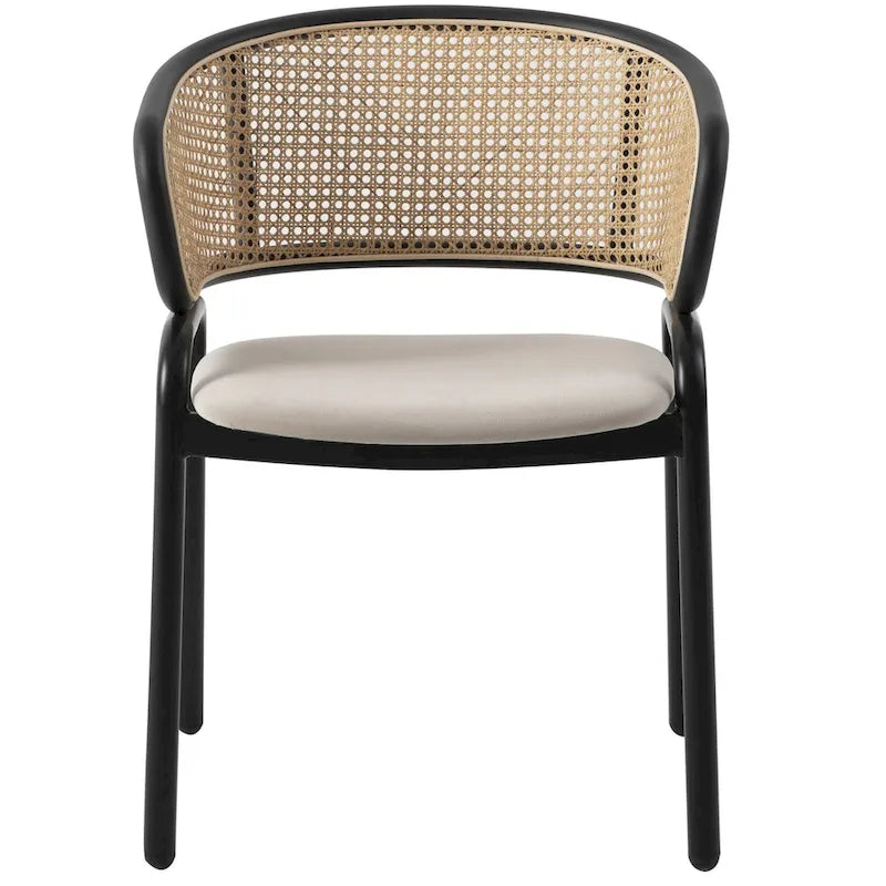 Chaise de salle à manger moderne à dossier en osier avec siège en velours rembourré, fauteuil pour salle à manger et cuisine, lot de 4 - 29.9