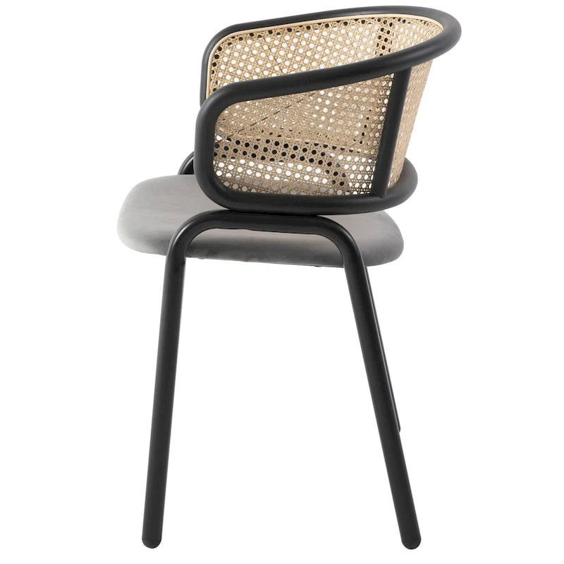 Chaise de salle à manger moderne à dossier en osier avec siège en velours rembourré, fauteuil pour salle à manger et cuisine, lot de 4 - 29.9