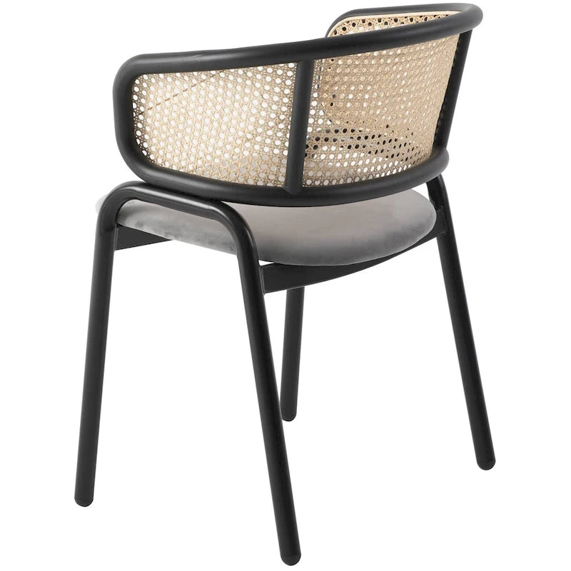Chaise de salle à manger moderne à dossier en osier avec siège en velours rembourré, fauteuil pour salle à manger et cuisine, lot de 4 - 29.9