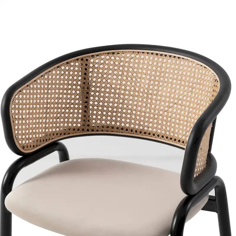 Chaise de salle à manger moderne à dossier en osier avec siège en velours rembourré, fauteuil pour salle à manger et cuisine, lot de 4 - 29.9
