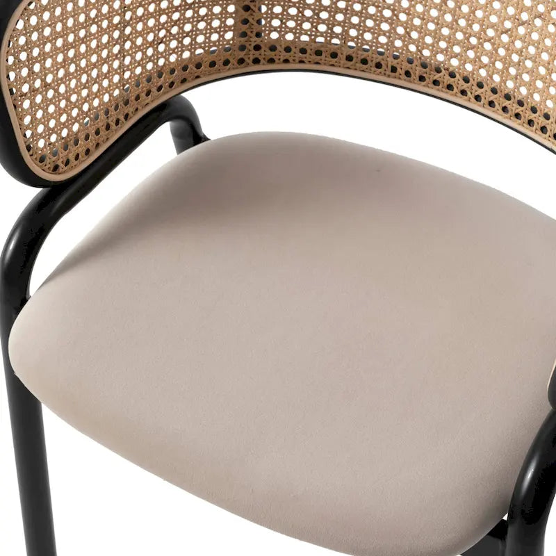 Chaise de salle à manger moderne à dossier en osier avec siège en velours rembourré, fauteuil pour salle à manger et cuisine, lot de 4 - 29.9