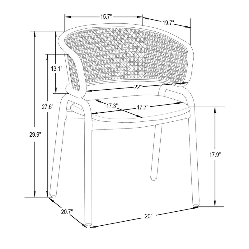 Chaise de salle à manger moderne à dossier en osier avec siège en velours rembourré, fauteuil pour salle à manger et cuisine, lot de 4 - 29.9