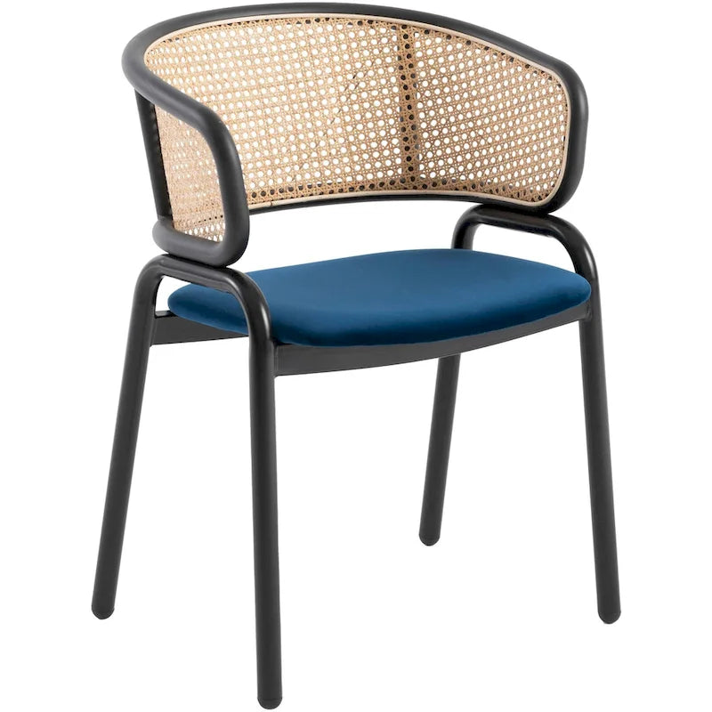 Chaise de salle à manger moderne à dossier en osier avec siège en velours rembourré, fauteuil pour salle à manger et cuisine, lot de 4 - 29.9