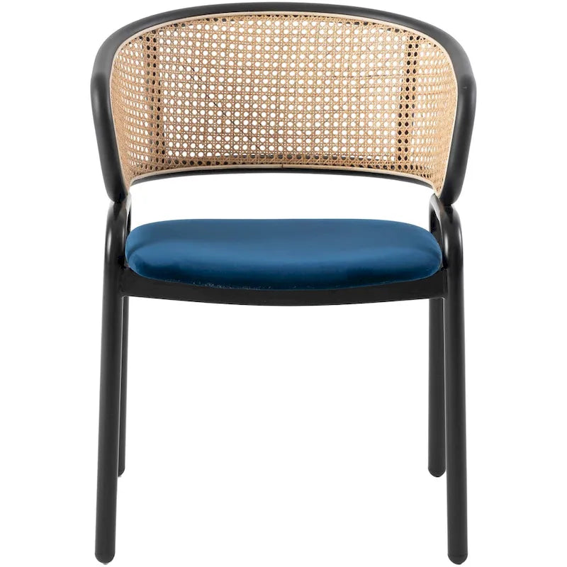 Chaise de salle à manger moderne à dossier en osier avec siège en velours rembourré, fauteuil pour salle à manger et cuisine, lot de 4 - 29.9