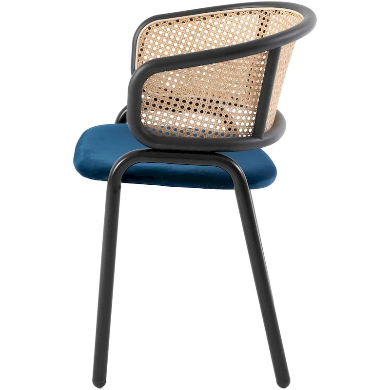 Chaise de salle à manger moderne à dossier en osier avec siège en velours rembourré, fauteuil pour salle à manger et cuisine, lot de 4 - 29.9