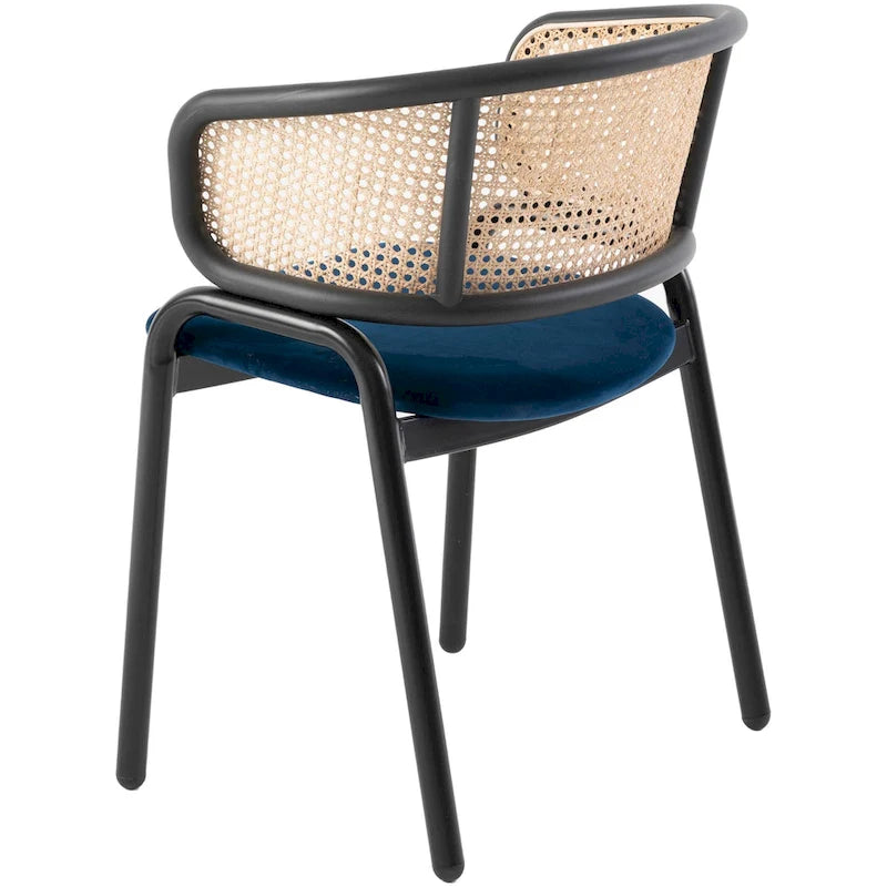 Chaise de salle à manger moderne à dossier en osier avec siège en velours rembourré, fauteuil pour salle à manger et cuisine, lot de 4 - 29.9