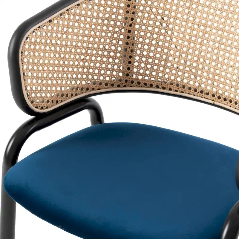 Chaise de salle à manger moderne à dossier en osier avec siège en velours rembourré, fauteuil pour salle à manger et cuisine, lot de 4 - 29.9