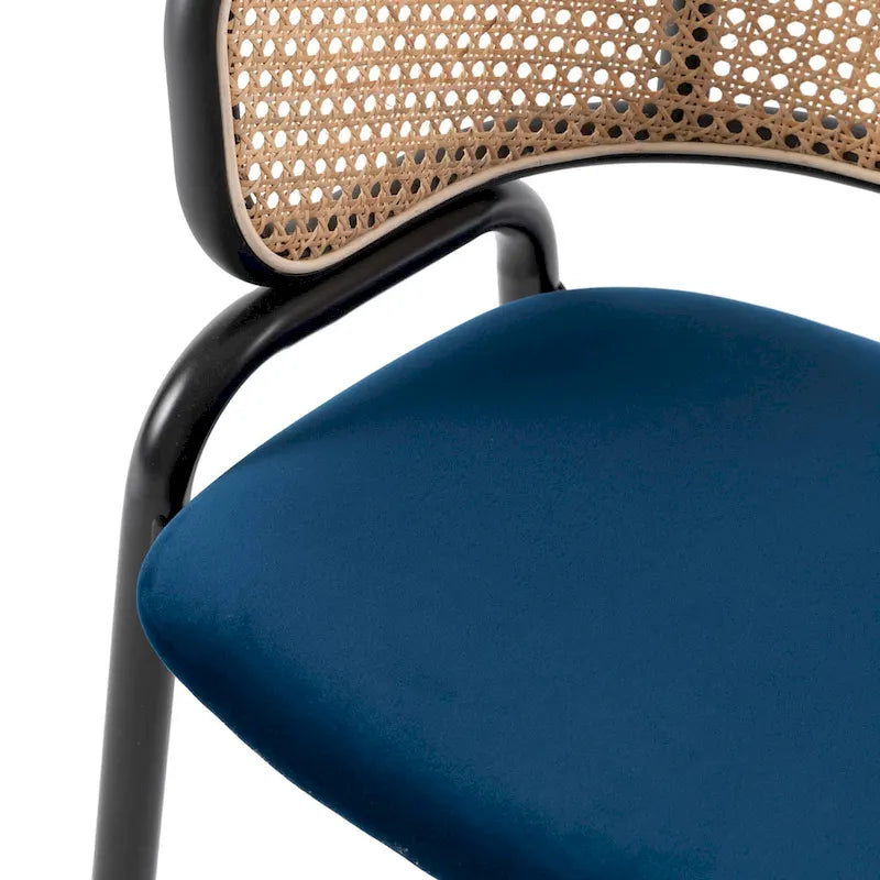 Chaise de salle à manger moderne à dossier en osier avec siège en velours rembourré, fauteuil pour salle à manger et cuisine, lot de 4 - 29.9