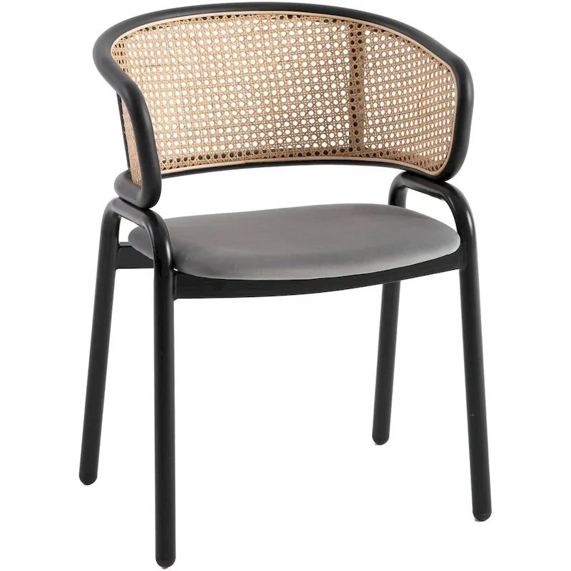 Chaise de salle à manger moderne à dossier en osier avec siège en velours rembourré, fauteuil pour salle à manger et cuisine, lot de 4 - 29.9
