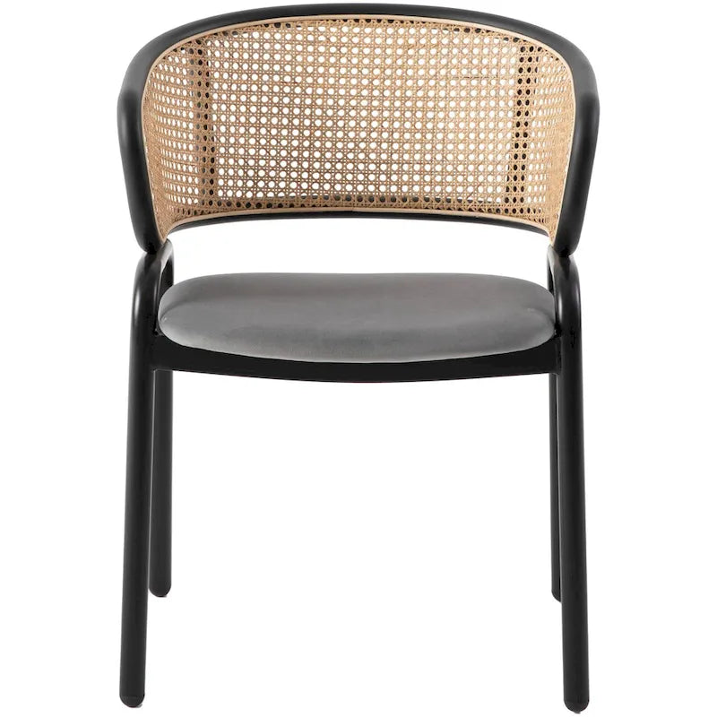 Chaise de salle à manger moderne à dossier en osier avec siège en velours rembourré, fauteuil pour salle à manger et cuisine, lot de 4 - 29.9