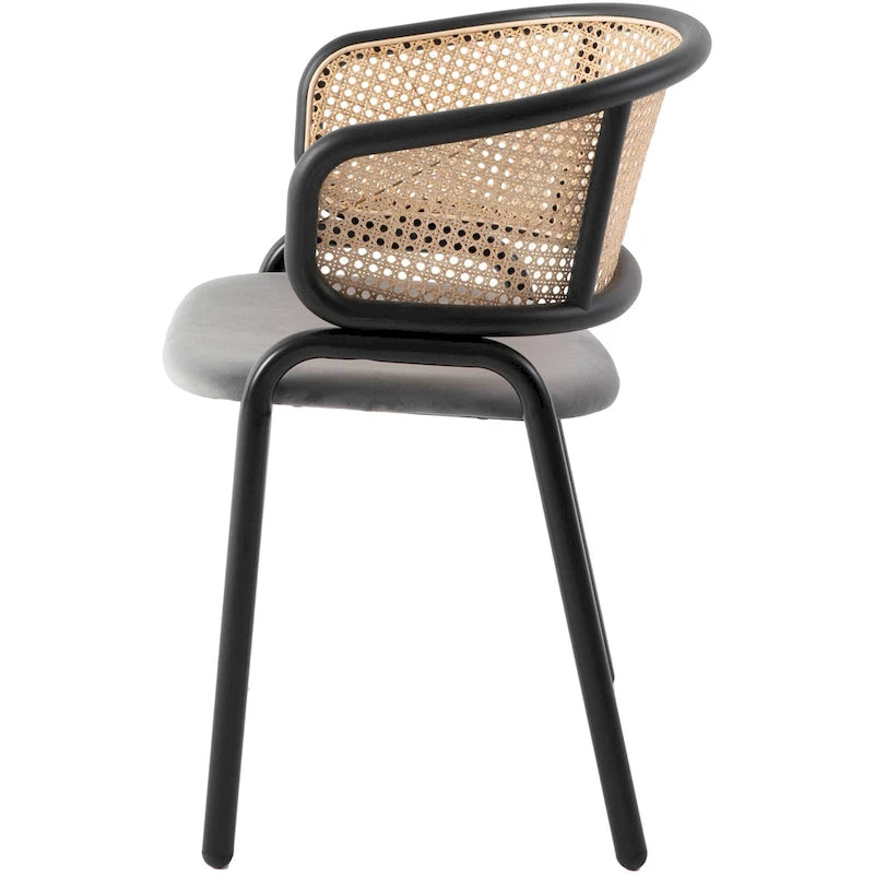 Chaise de salle à manger moderne à dossier en osier avec siège en velours rembourré, fauteuil pour salle à manger et cuisine, lot de 4 - 29.9