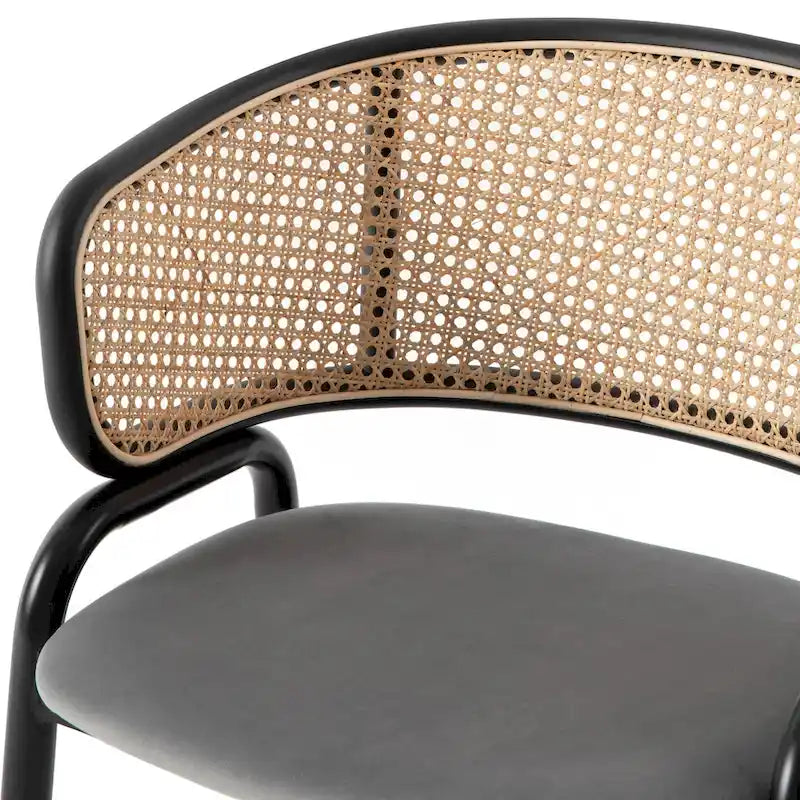 Chaise de salle à manger moderne à dossier en osier avec siège en velours rembourré, fauteuil pour salle à manger et cuisine, lot de 4 - 29.9