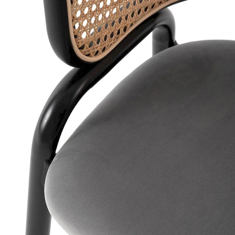 Chaise de salle à manger moderne à dossier en osier avec siège en velours rembourré, fauteuil pour salle à manger et cuisine, lot de 4 - 29.9