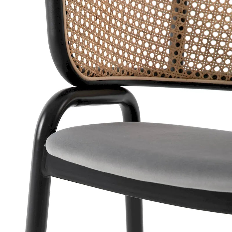 Chaise de salle à manger moderne à dossier en osier avec siège en velours rembourré, fauteuil pour salle à manger et cuisine, lot de 4 - 29.9