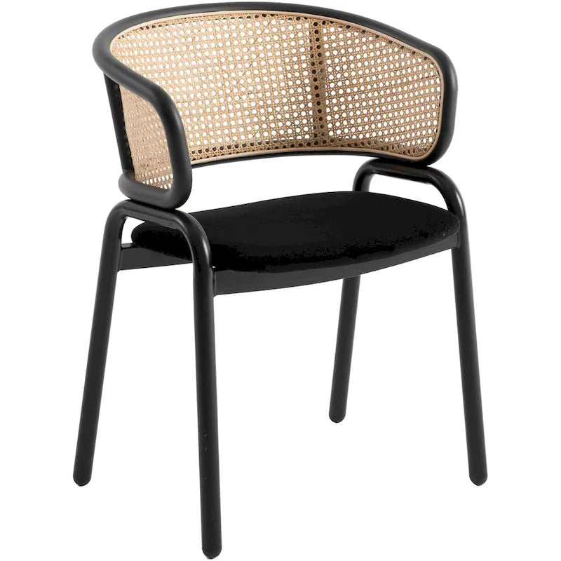 Chaise de salle à manger moderne à dossier en osier avec siège en velours rembourré, fauteuil pour salle à manger et cuisine, lot de 4 - 29.9