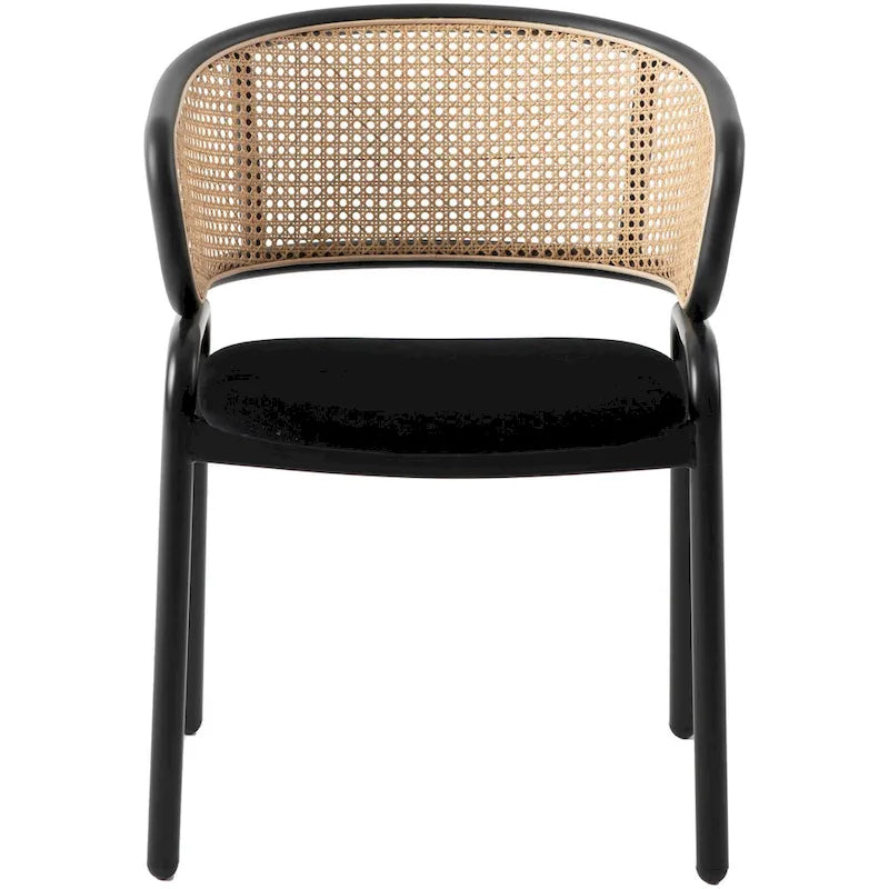 Chaise de salle à manger moderne à dossier en osier avec siège en velours rembourré, fauteuil pour salle à manger et cuisine, lot de 4 - 29.9