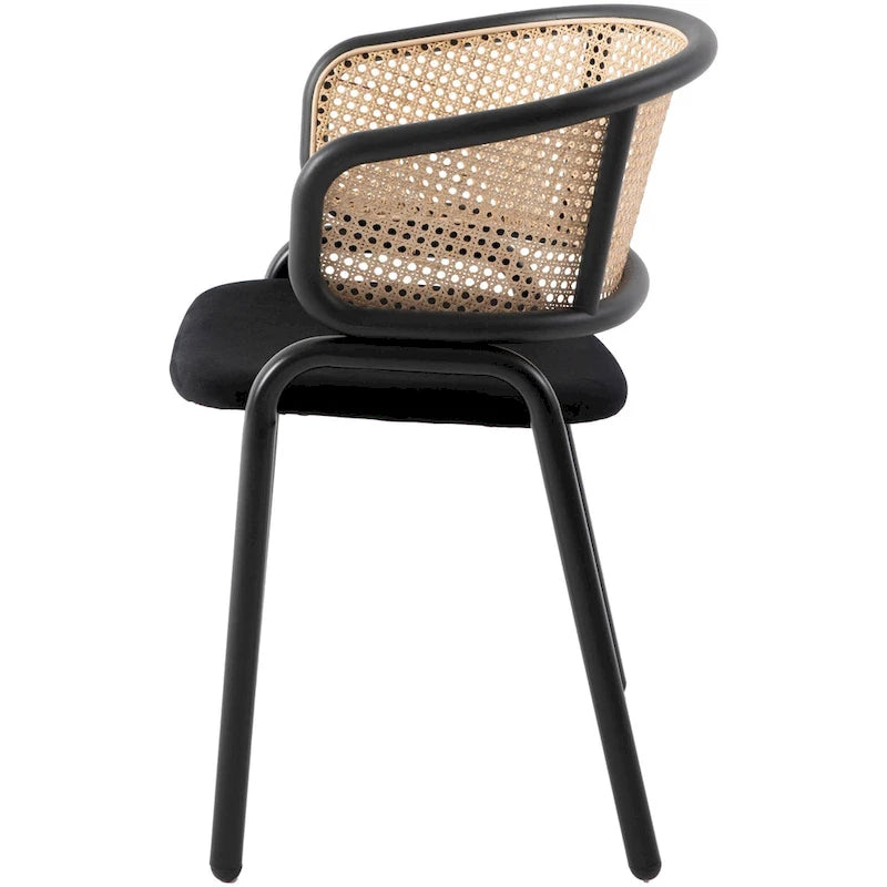 Chaise de salle à manger moderne à dossier en osier avec siège en velours rembourré, fauteuil pour salle à manger et cuisine, lot de 4 - 29.9