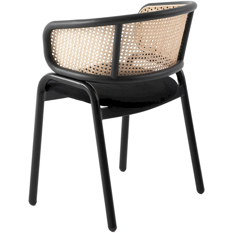 Chaise de salle à manger moderne à dossier en osier avec siège en velours rembourré, fauteuil pour salle à manger et cuisine, lot de 4 - 29.9